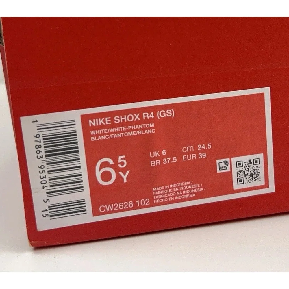 NIKE Shox R4 (GS) Shoes Youth Size 6.5 Women Size 8 White Phantom Red CW2626 102